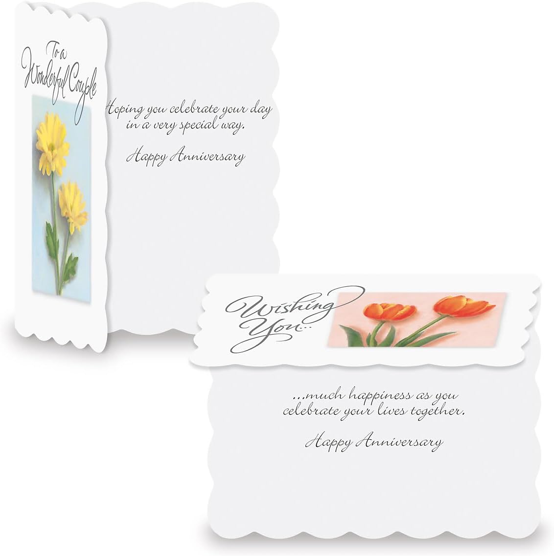 Scalloped Anniversary Wishes Cards - Set of 8 (4 designs), Large 5" x 7" Wedding Anniversary Cards with White Envelopes