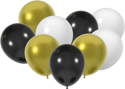 60 Pcs 12-Inch Latex Balloons in Black, White, and Gold - Perfect for Christmas, New Year, Graduation, Birthday, Baby Shower, and Wedding Party Decorations