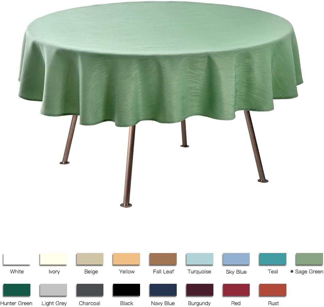 maxmill Round Jacquard Tablecloths Swirl Design Spillproof Wrinkle Free Heavy Weight Soft Table Cloth for Circular Table Cover of Buffet Banquet Parties Holiday Dinner Round 90 Inch Sage Green