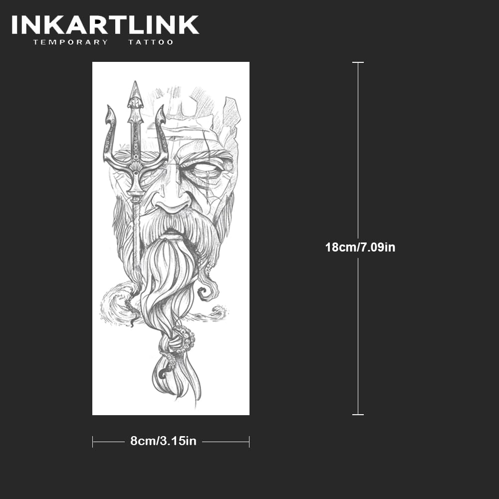INKARTLINK Tattoo Tech, 2 Sheets Large Semi Permanent Tattoo, Temporary Tattoos, Last 1-2 Weeks, Waterproof, Realistic Look, No Adhesive, No Reflection （Mythology Design)