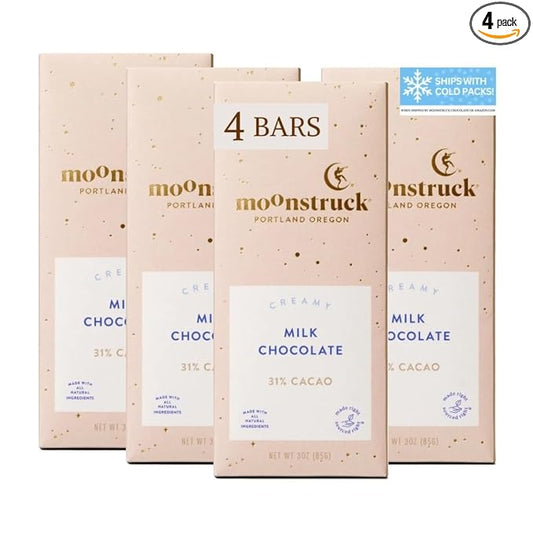 Moonstruck Chocolate Creamy Milk Chocolate Bar, 31% Cacao (Pack of 4)
