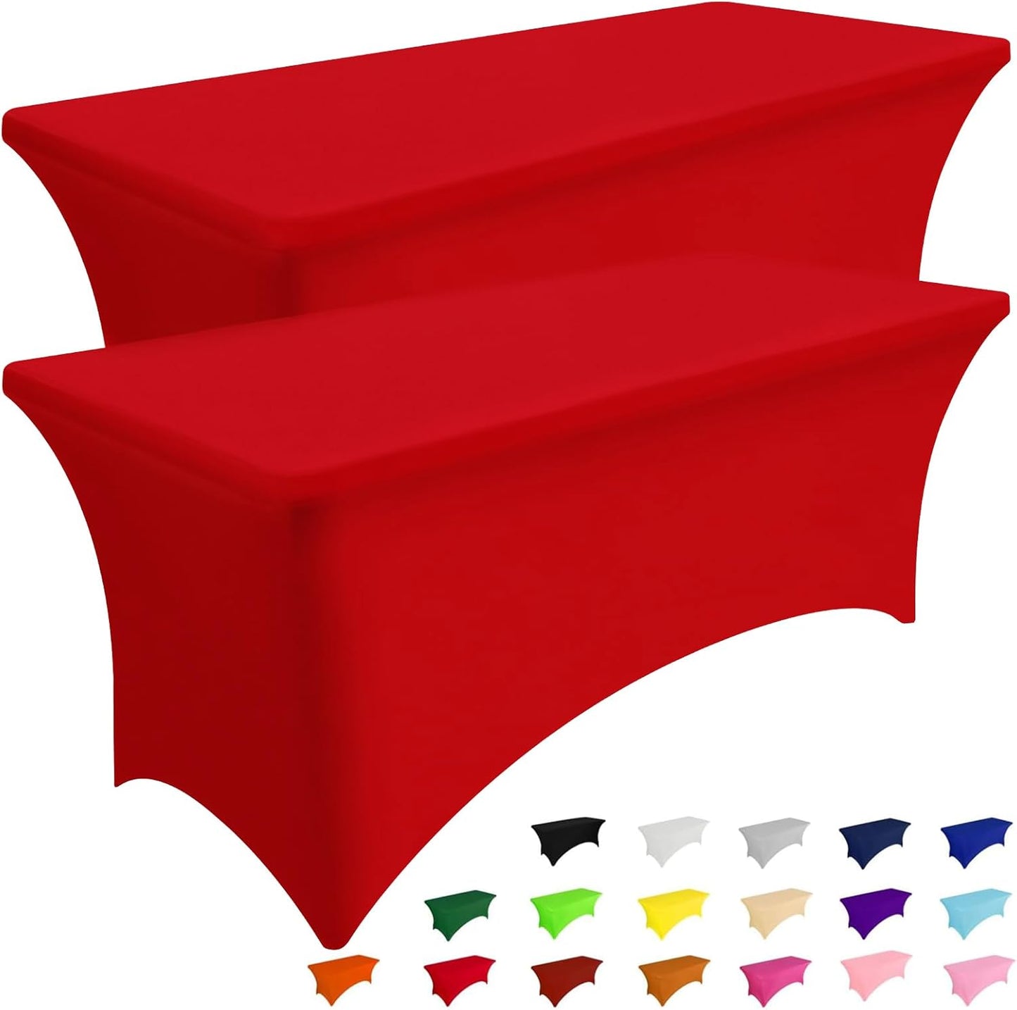 Smiry 2 Pack Spandex Table Cloth 8FT, Elastic Fitted Stretch Tablecloths, Washable and Wrinkle Free Rectangular Patio Table Cover for Outdoor, Wedding, Banquet & Parties (Red, 96Lx30Wx30H Inch)