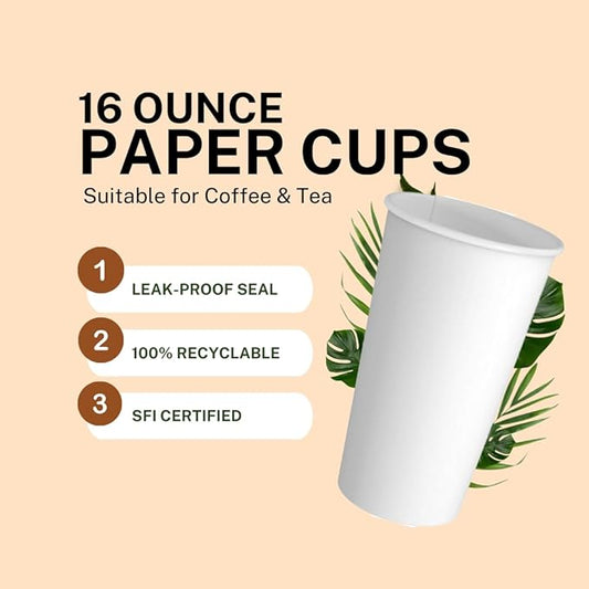 Siptown 16 oz 1000 Bulk Pack Disposable Paper Cups for Hot Drinks, Coffee, & Tea | Made in USA (16 oz - 1000 count)