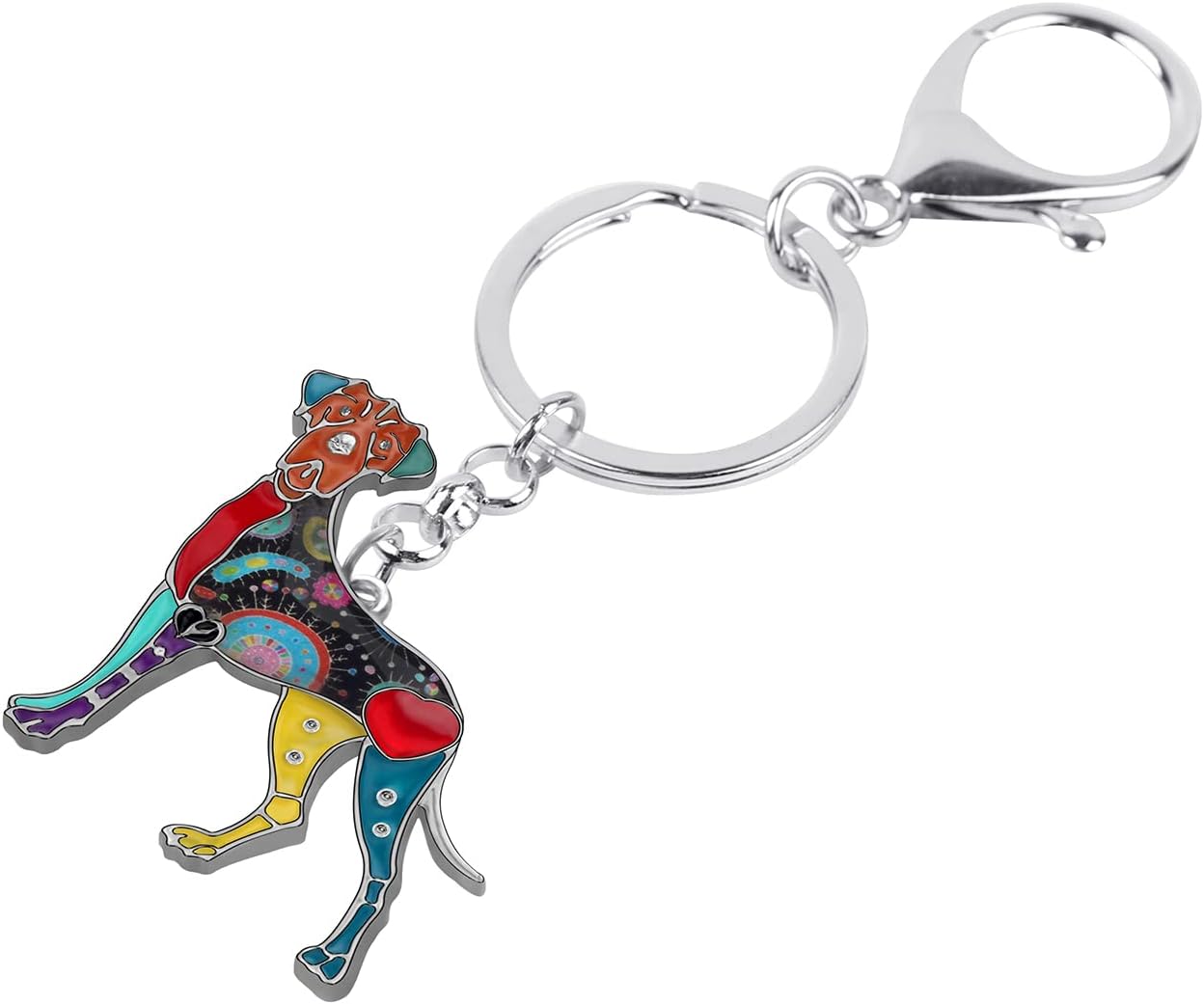 WEVENI Enamel Alloy Great Dane Dog Key Chain Ring Handbag Bag Charm Keychain Fashion Jewelry For Women Girls Gifts