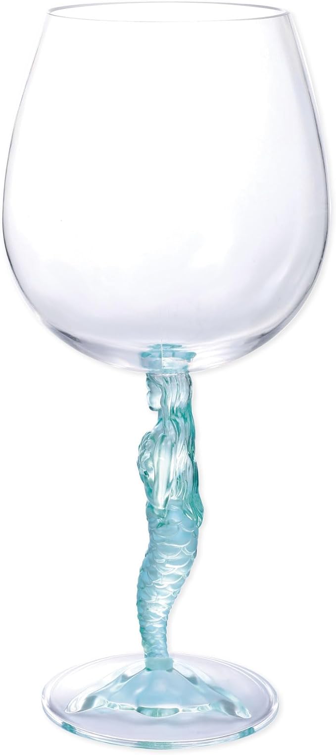 Supreme Housewares Mermaid Stem Wine Glasses, Blue Mermaid-Shaped Reusable Shatterproof Acrylic Glass for Red or White Wine, Poolside, Outdoors, Parties, 17 oz, Set of 2