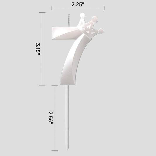 7th Birthday Candle for Cake 3D Crown Design Number 7 Seven Years Old Happy Birthday Decorations(Crown-7, Pearl White)