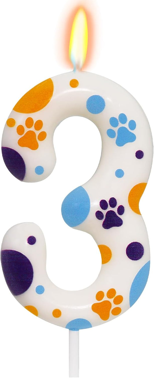 Blue Dog Paw Themed Birthday Candles, Number 3 Blue Dog Birthday Party Supplies, 2.76 inch Cake Topper Decorations, Birthday Decorations for Kids (Number 3)