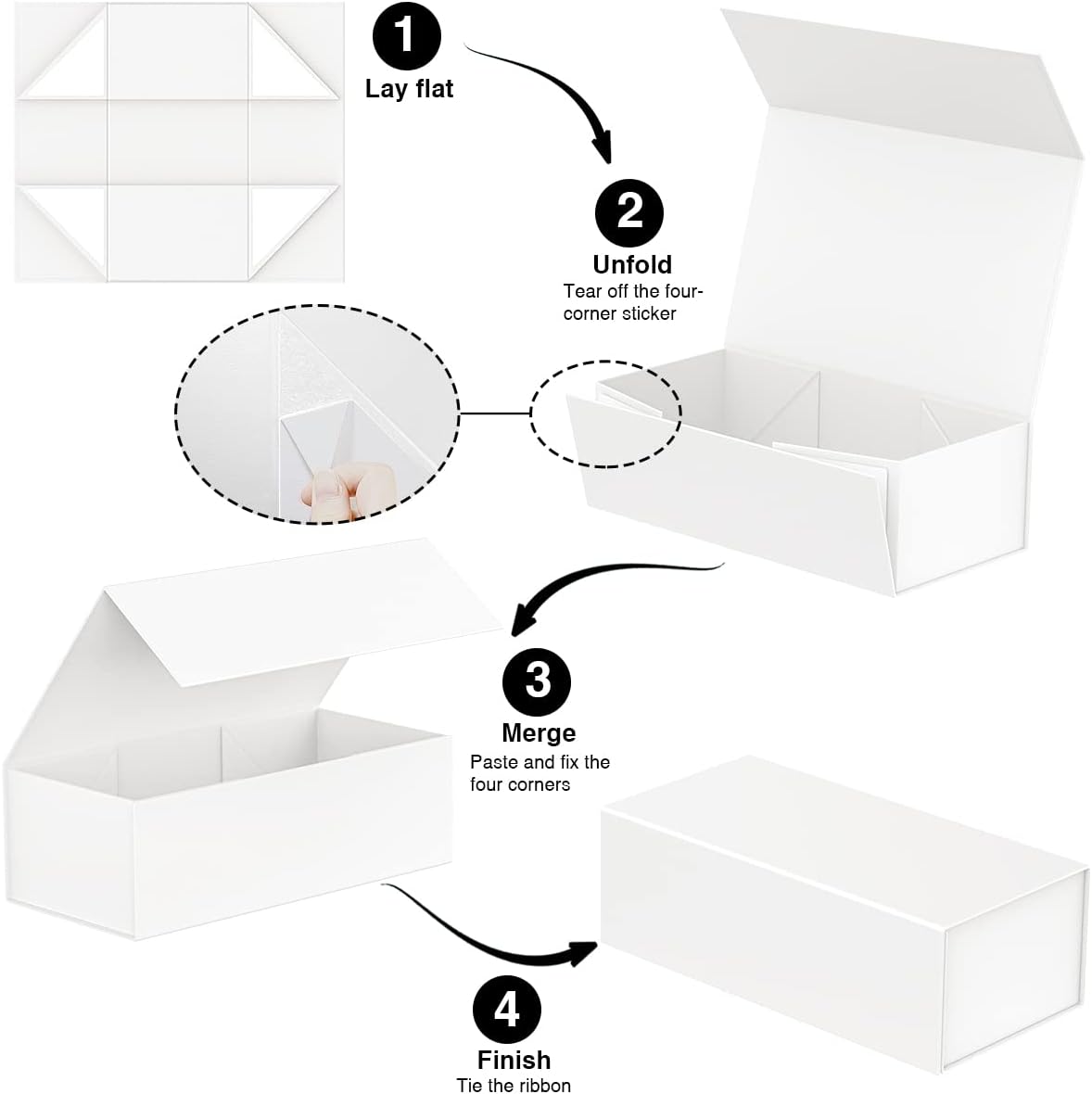 Gift Box 12" x 6" x 4",Large Gift Box with Lid, White Boxes for Presents,Birthday,Valentine's Day,Mother's Day,Christmas,Anniversary,Luxury for Gift Packaging