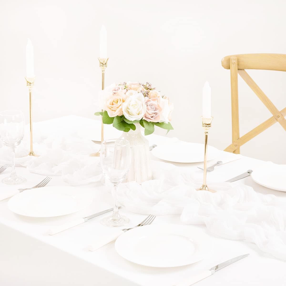 MLMC Ivory White Table Runner Rustic Gauze Cheesecloth Table Runner 10ft Fall Cheese Cloth Centerpiece Decor 35x120 Inches for Dessert Anniversary Wedding Bridal Baby Shower Decor