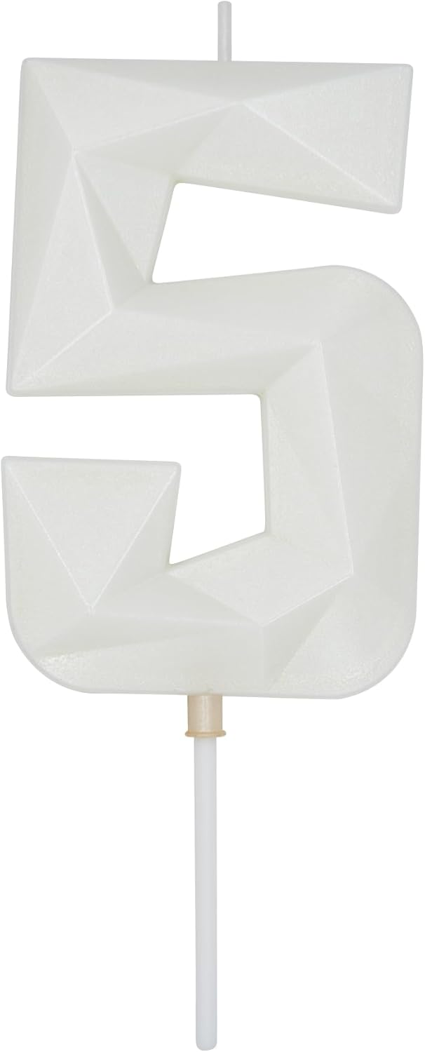 DERVENTA Large Birthday Candle Number 3D White 3.7 inch Party Celebration Anniversary Decoration Cake Topper 1 Piece (Number 5 White)