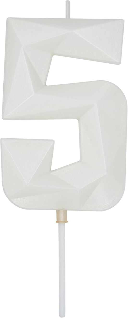 DERVENTA Large Birthday Candle Number 3D White 3.7 inch Party Celebration Anniversary Decoration Cake Topper 1 Piece (Number 5 White)
