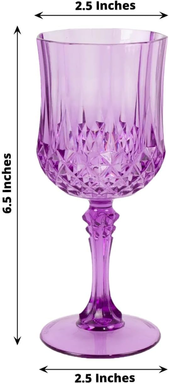 Efavormart 6-Pack Plastic Wine Glasses 8oz, Purple - Crystal Cut Shatterproof Cocktail Goblets Drinking Glasses