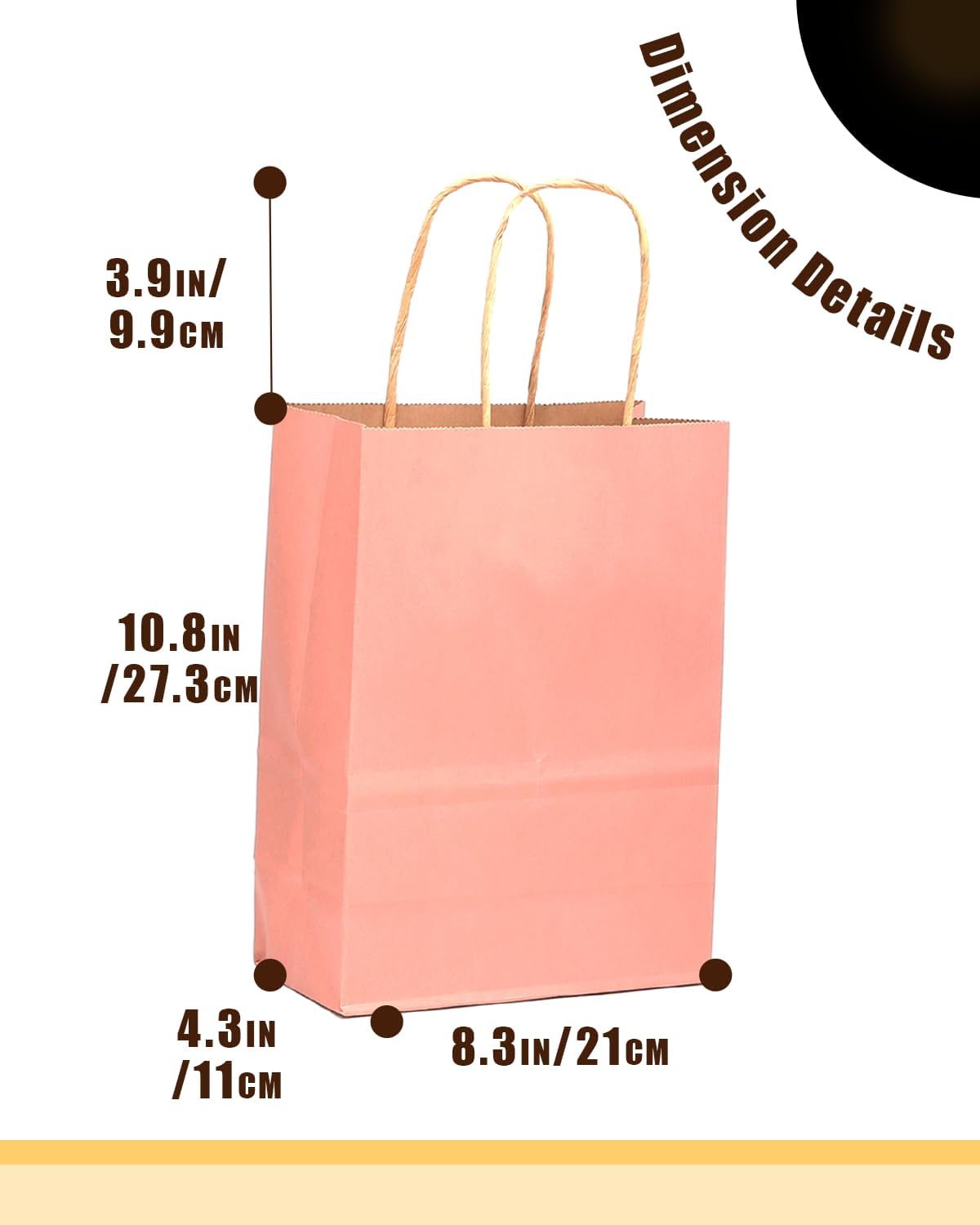 qiqee 100PCS Gift Bag with Handles Bulk Light Pink Paper Bags Multiple Uses (11"x5"x8" Medium Size)