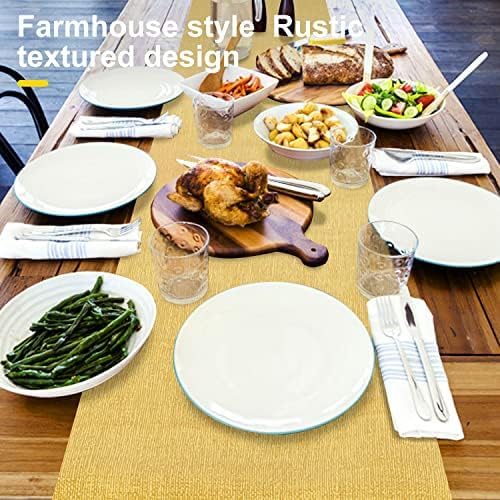 Wipeable Table Runner, Thick Farmhouse Dresser Runner, Rustic for Kitchen, Bedroom, Living Room, Indoor and Outdoor (72'', Mustard Yellow)