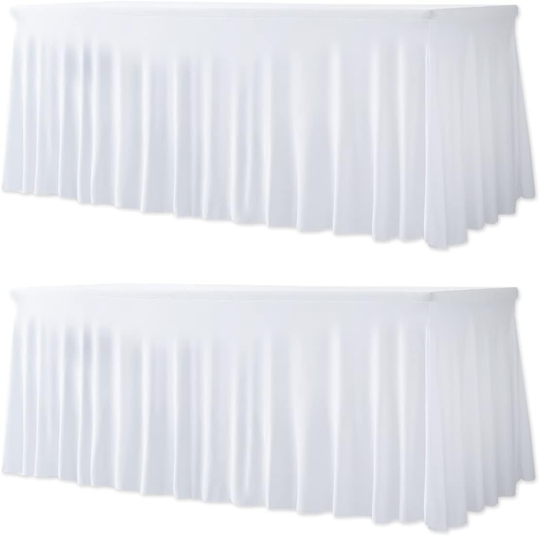 Your Magic Moment Spandex Table Skirts 2 PC Set White for Rectangle Tables 6ft 2 Fitted Table Covers for 6 Foot Tables Elastic Tablecloth for Birthday Party, Events, Banquette Baby Shower