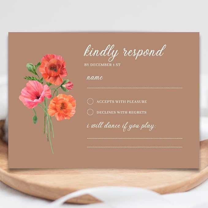 Personalized Wedding RSVP Cards On Glossy Thick Card With Envelope, Personalized Reponse, 5 x 3.5 Inches, Set of 15 Custom Cards with White Envelopes (Brown)