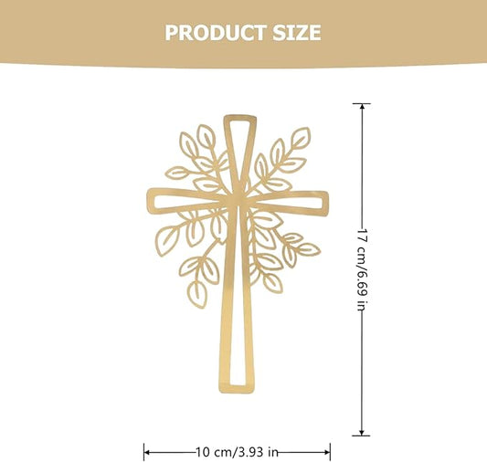 3 Pcs Baptism Cake Topper Personalized God Bless Cake Topper with Cross Glitter for Party Decoration Supplies(Gold) (Leaf style)