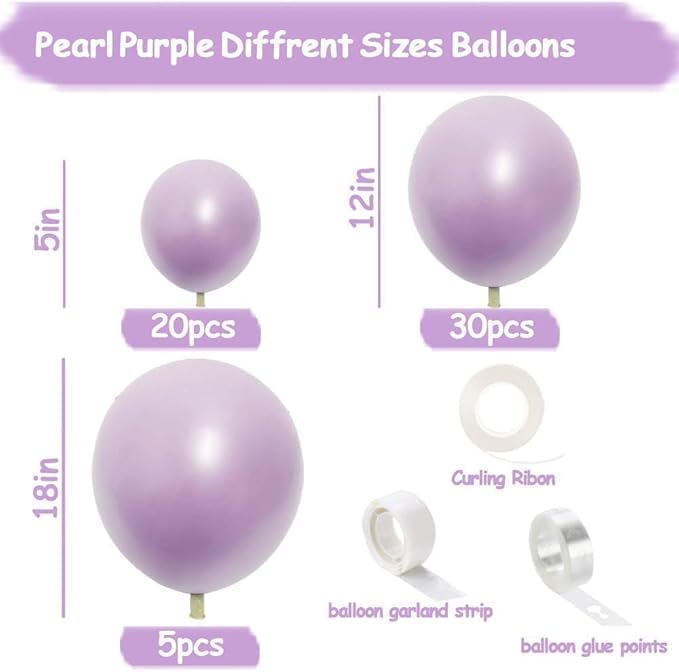 Pearl Purple Balloons Double Stuffed Purple Balloons Light Lavender Lilac Balloon Arch Different Sizes 18/12/5in Balloon for Birthday Bridal Baby Shower Fairy Butterfly Party Decor