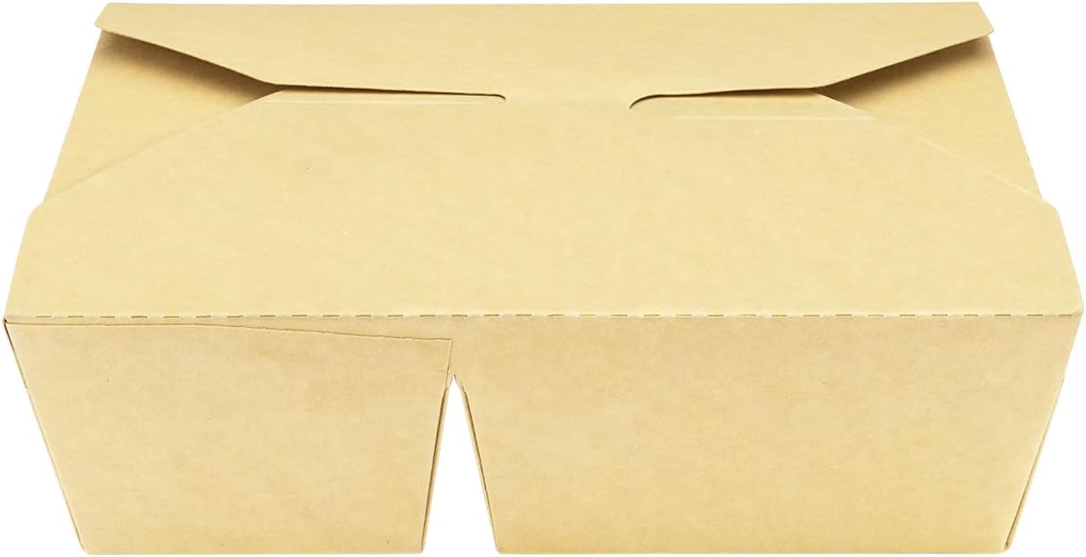 Karat Paper To Go Food Container [76 oz - 200 ct], 2-Compartment Leak-Resistant, Microwavable, Heavy-Duty Take Out Boxes | Grease Resistant & Stackable | #3 Kraft