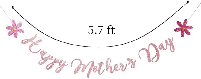 Happy Mother's Day Banner Set Decoration for Mother's Day Party Decorations Backdrop Garland for Mom Glitter Garland Photo Props Rose Gold Pink Flower