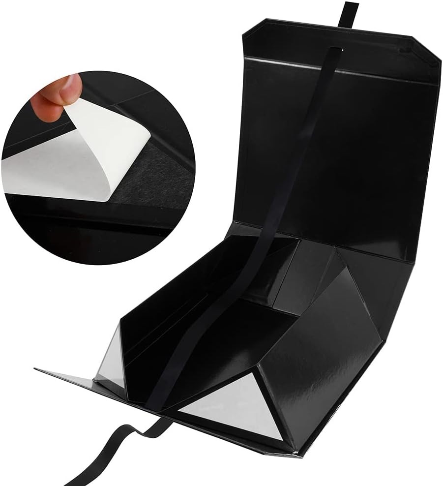 Glossy Black Collapsible Rectangle Gift Box - 13x11x5.3 Inches, Magnetic Lid Closure, Perfect for Men's Shoes or Christmas Gifts