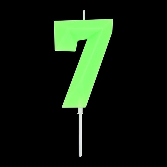 DERVENTA Large Birthday Candle Number 3D Luminous Green 3.7 inch Party Celebration Anniversary Decoration Cake Topper 1 Piece (Luminous Green Number 7)