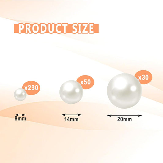 300Pcs Vase Filler Ivory No Hole Faux Pearl Beads for Vase Filling Decorations, Candle Centerpieces, Wedding Centerpieces, Home Party Decor (8/14/20mm)