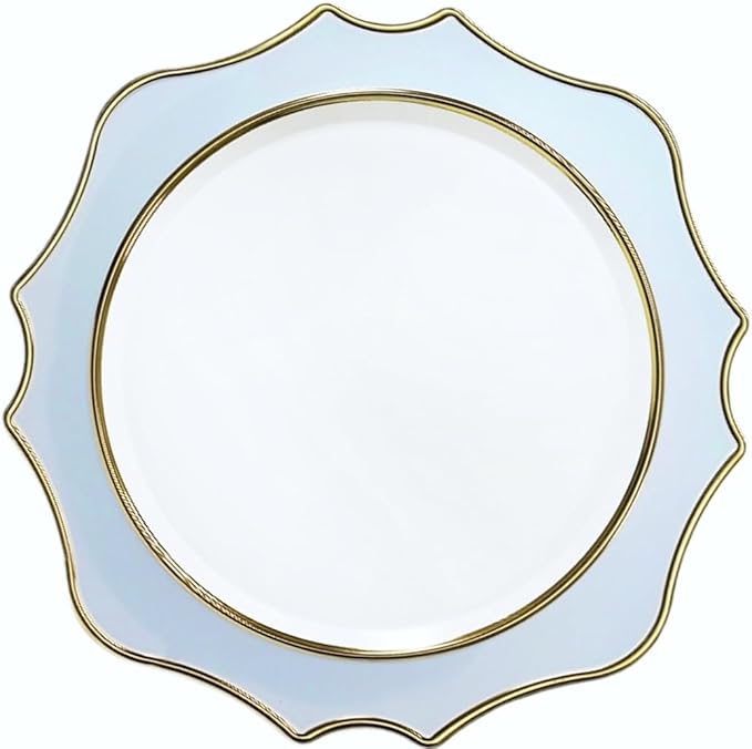 " OCCASIONS " 10 Pieces 13.25'' Scalloped Disposable/Reusable Plastic Charger Plates for Wedding, (Scalloped Imperial Blue & Gold)
