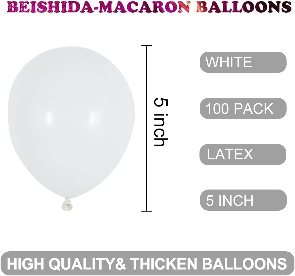 BEISHIDA 100Pcs 5 Inch Pastel White Balloons Mini Thicken Light Macaron White Latex Balloon for Birthday Wedding Reception Bridal Shower Party Decorations Supplies