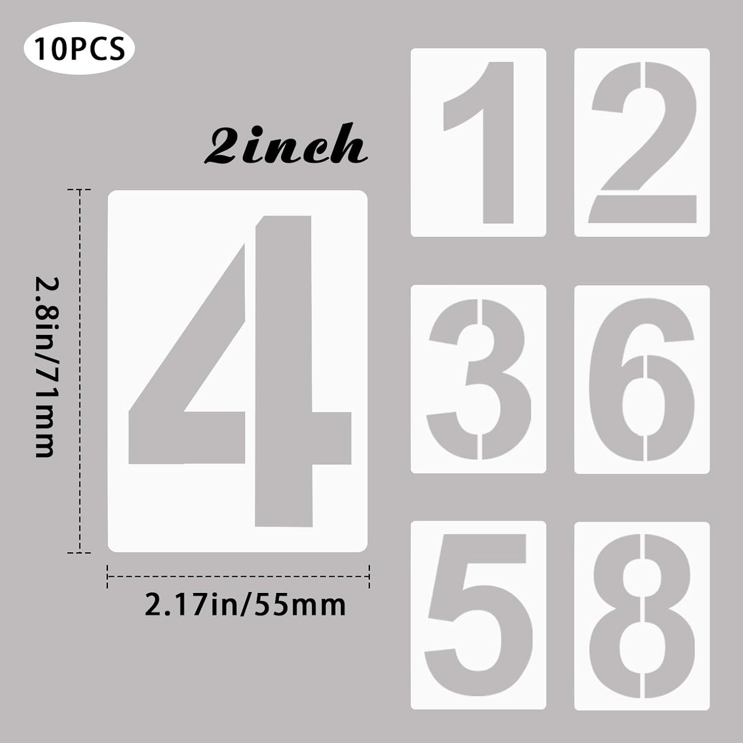 2 Inch Plastic Number Stencils Kit 0-9 – Reusable Address & Digital Number Painting Templates for Cake, Mailbox, Road, Parking Lot, Door, Truck Signs