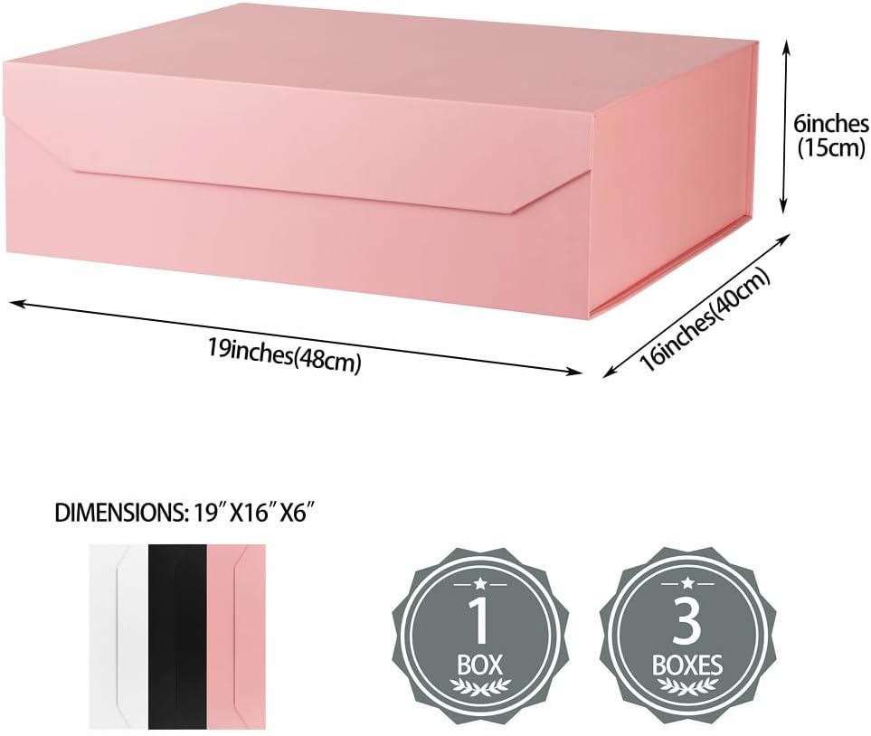 Pink Extra Large Gift Box with Lid 1 Pcs 19x16x6 Inches, Gift Box large Pink Gift Boxes for Presents Clothes Robe Wedding Dress Sweater,Reusable Foldable Bridesmaid Proposal Box（Matte）