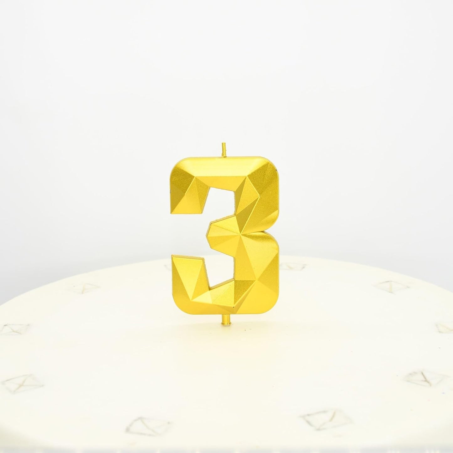 DERVENTA Large Birthday Candle Number 3D Gold 3.7 inch Party Celebration Anniversary Decoration Cake Topper 1 Piece (Number 3 Gold)