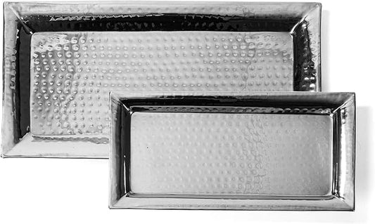 Silver Hammered Trays - Silver Serving Tray and Platters - Appetizer Tray - Chrome Rectangle Platters (2 Pack)