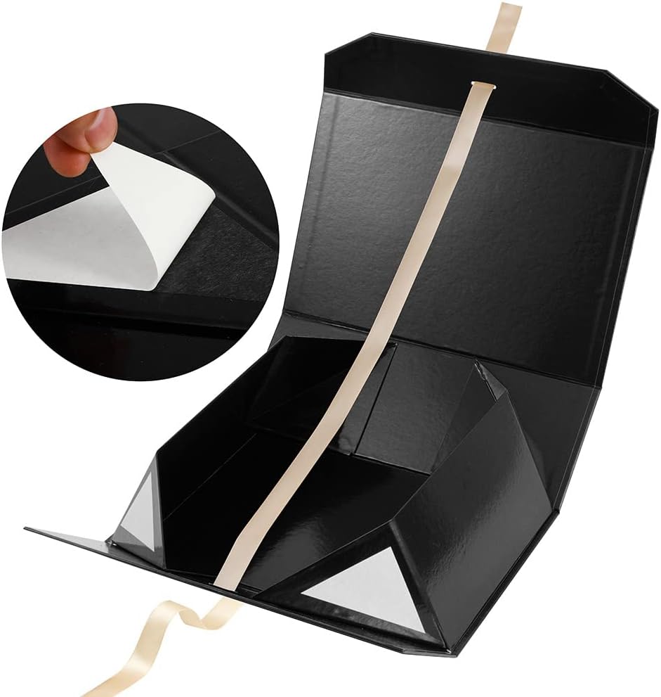 Glossy Black Bridesmaid Proposal Box - Large Gift Box with Lid, Magnetic Closure, Ribbon - 12x8x4.5 Inches