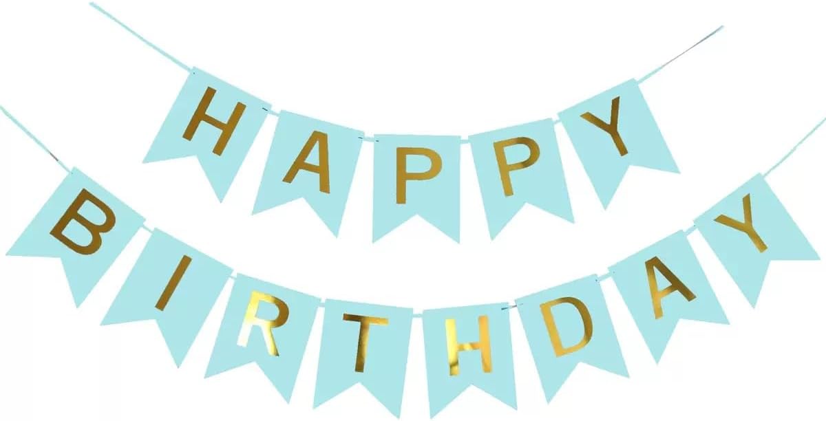BLUE Happy Birthday Banner - Large Gold Lettered Decor for Birthday Party, Reusable Black & Gold Party Supplies for Boys, Girls, Men, Women