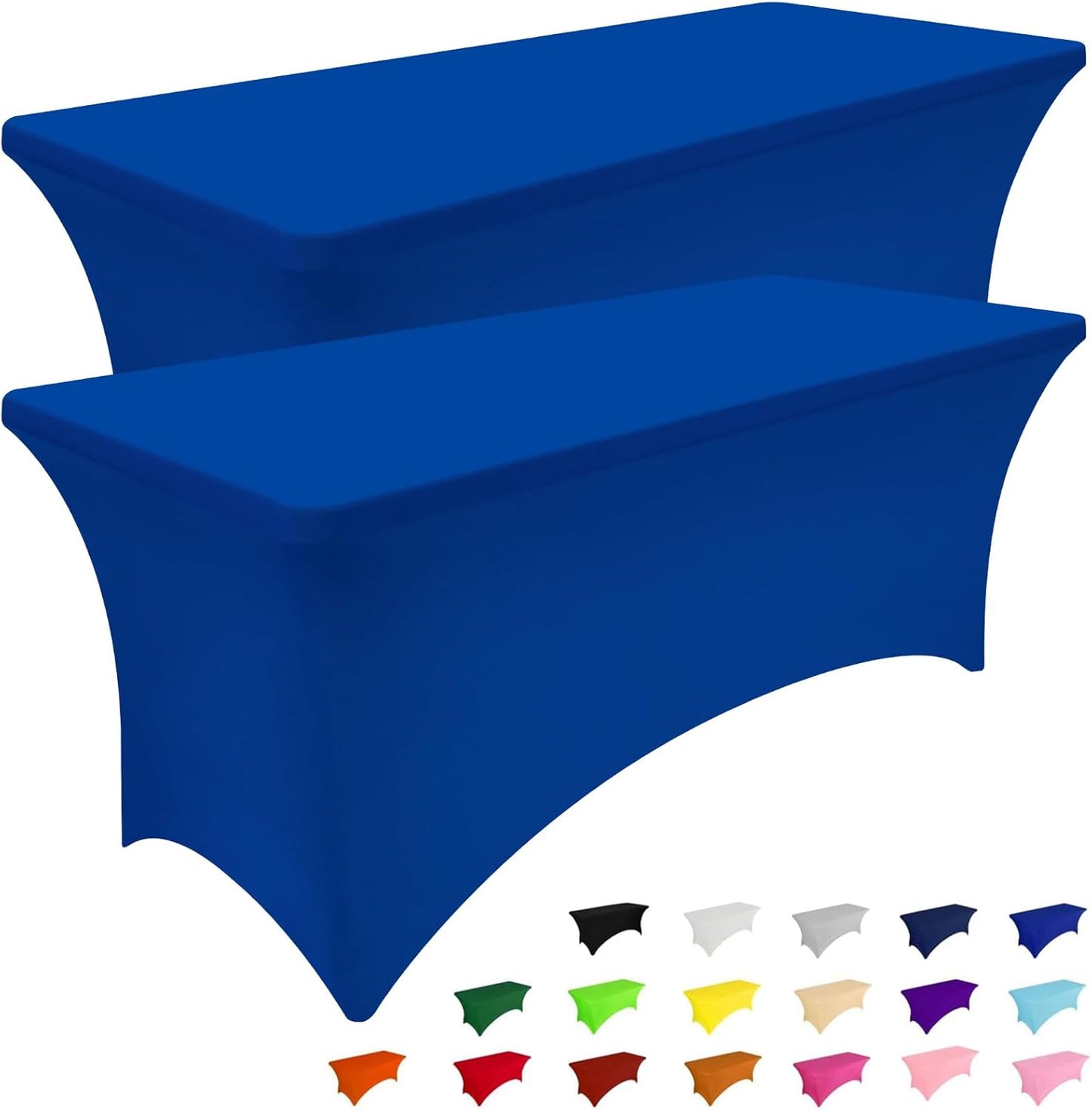Smiry 2 Pack Spandex Table Cloth 8FT, Elastic Fitted Stretch Tablecloths for Rectangle Tables, Washable Table Cover for Outdoor, Wedding, Banquet & Parties (Blue, 96Lx30Wx30H Inch)