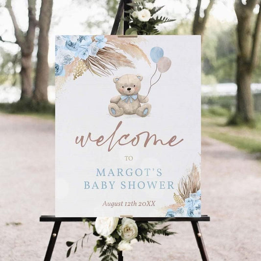 Personalized Bear Baby Shower Welcome Sign - Welcome to Baby Shower Sign for Boy, Bear Baby Shower Sign