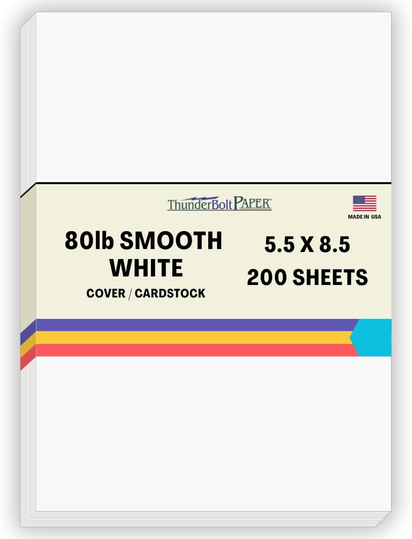 200 Bright White Smooth Card Paper Sheets - 5.5" X 8.5" (5.5X8.5 Inches) Half Letter | Statement Size - 80# (80 lb/Pound) Cover Weight - Quality Paper for Consistency - Smooth Finish