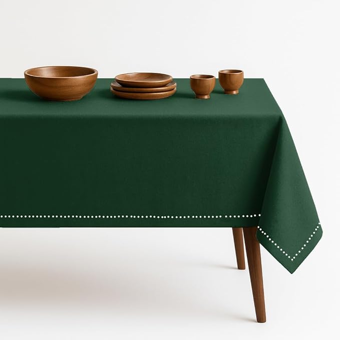 Forest Green Table Cover, 60x84 Inch, 100% Cotton, Fits 6-8 Seats, Soft, Durable, Washable, Wrinkle Resistant, Rectangle Tablecloth for Dining, Holiday Celebrations, Dinner, Events