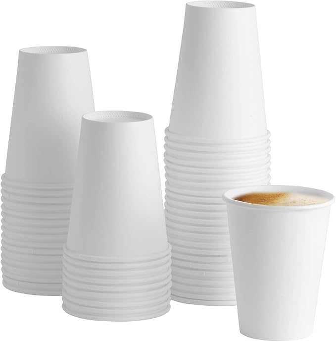 GUSTO White Paper Cups [12 oz - 100 Count] Disposable Coffee Cup for Hot Drinks – Sturdy & Eco-Friendly – Paper Cups for Tea, Cocoa & More – (Formerly Comfy Package)