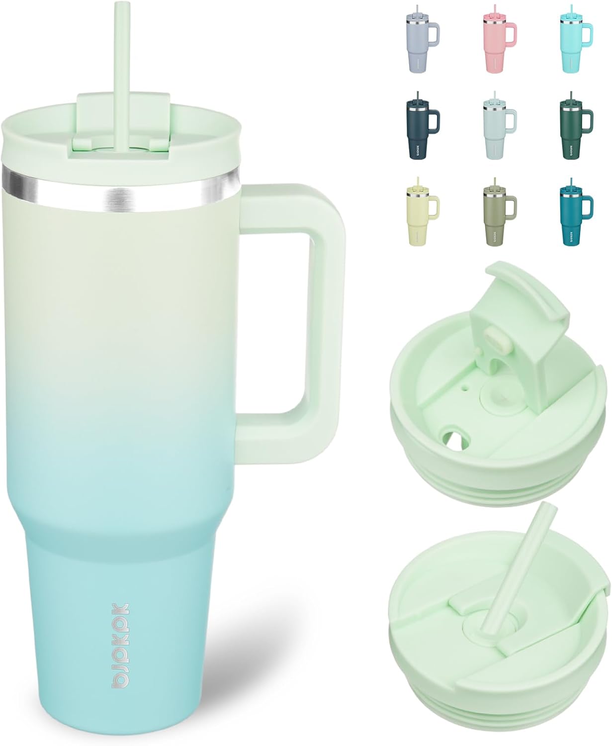 BJPKPK 40 oz Insulated Tumbler With Lid And Straw Stainless Steel Tumblers Cup With Handle For Women And Men,Mint