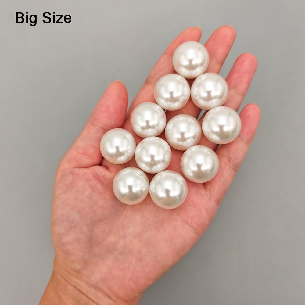 INSPIRELLE 20mm (0.79 Inch) White Lustrous ABS Undrilled Art Faux Pearls for Big Containers, 70pcs Big Size No Hole Makeup Beads Imitation Round Pearl Beads for Table Scatter Home Wedding Decoration