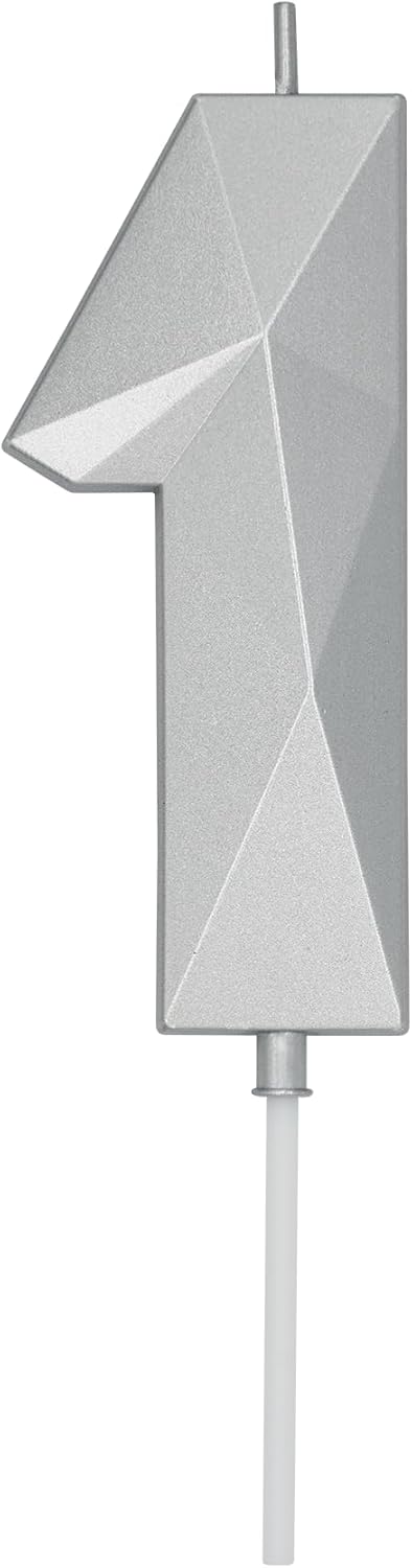 DERVENTA Birthday Candle Big Number 3D Silver 3.7 inch Party Celebration Anniversary Decoration Cake Topper 1 Piece (Number 1 Silver)