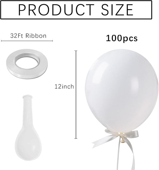 White Balloons Birthday Decorations 100 Pack 12 inch Round Ballons for White Themed Wedding Graduation Birthday Party Backdrop 4th of July Decorations Independence Day