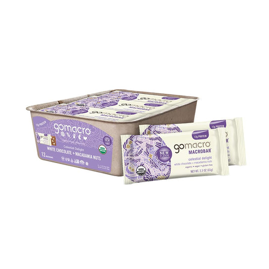 GoMacro MacroBar Organic Vegan Protein Bars - White Chocolate + Macadamia Nuts (2.3 Ounce Bars, 12 Count)