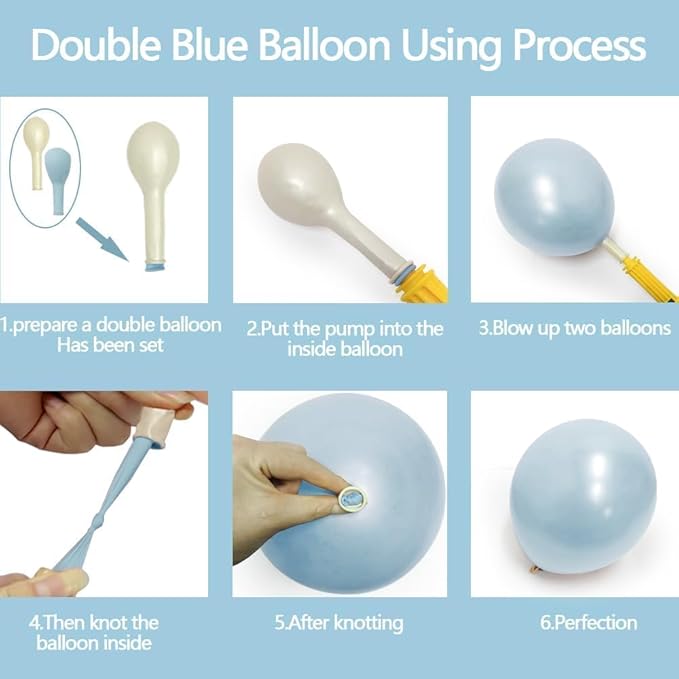Blue Balloon Garland Double Stuffed Baby Light Blue Balloons Different Sizes 18/12/5in Latex Pearl Balloon Arch for Baby Shower Wedding Winter Wonderland Snow Princess Boy‘s Birthday Party Decorations