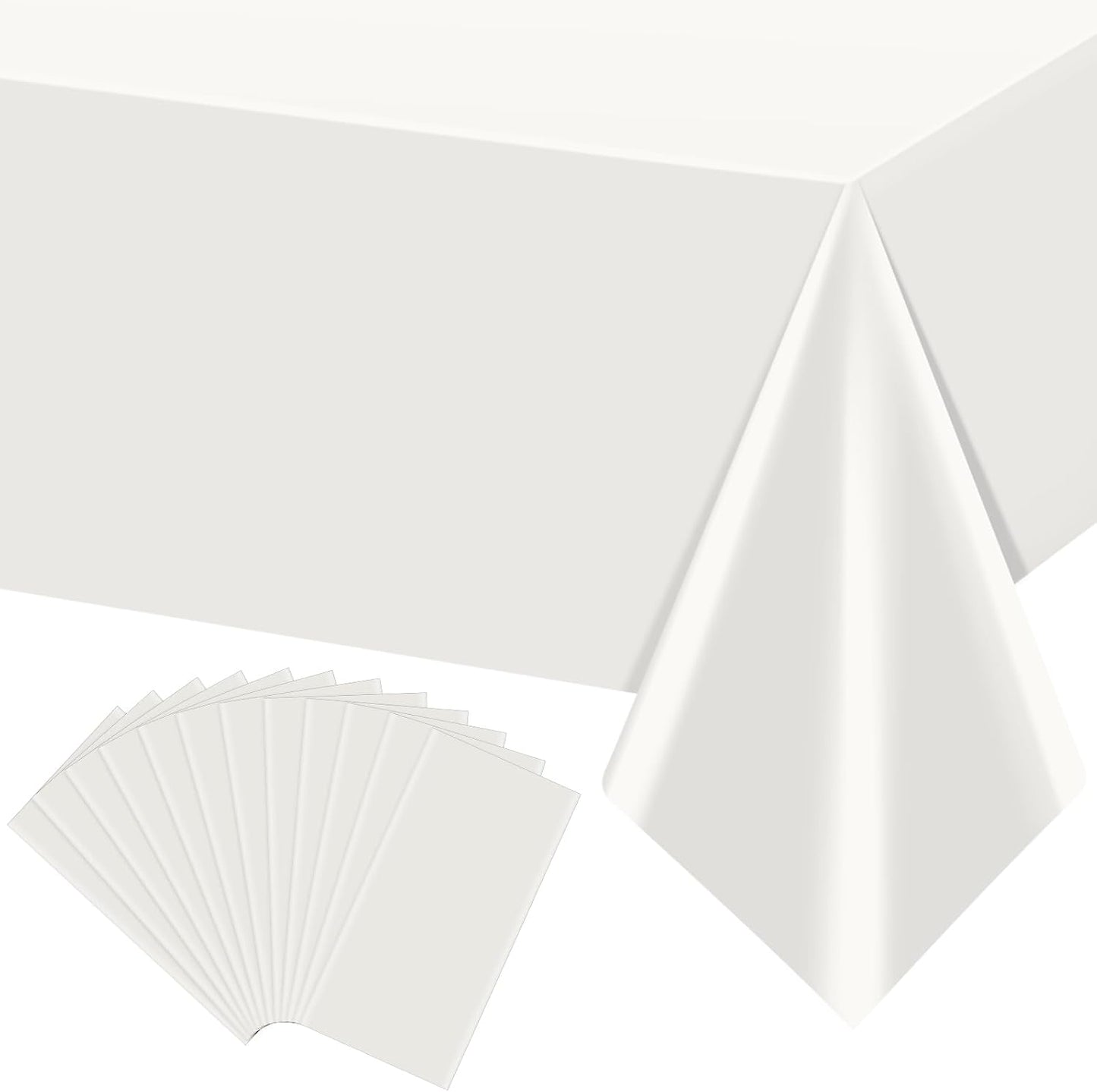 12Pcs 54 x 108 Inch White Rectangle Tablecloth,Disposable Plastic Table Cloth,Waterproof White Table Cover for Graduation Birthdays Weddings Anniversary Party Decorations