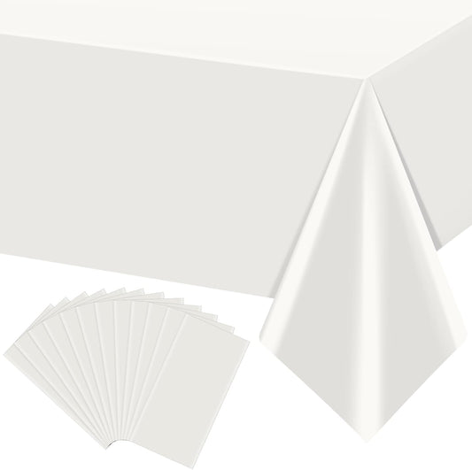 12Pcs 54 x 108 Inch White Rectangle Tablecloth,Disposable Plastic Table Cloth,Waterproof White Table Cover for Graduation Birthdays Weddings Anniversary Party Decorations