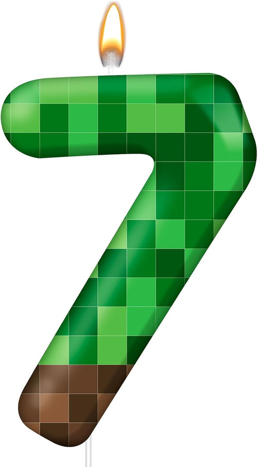 TNT Themed Birthday Cake Candle Number 7 Dynamite Themed Green Candle Cake Topper for Pixel Theme Birthday Party Decoration