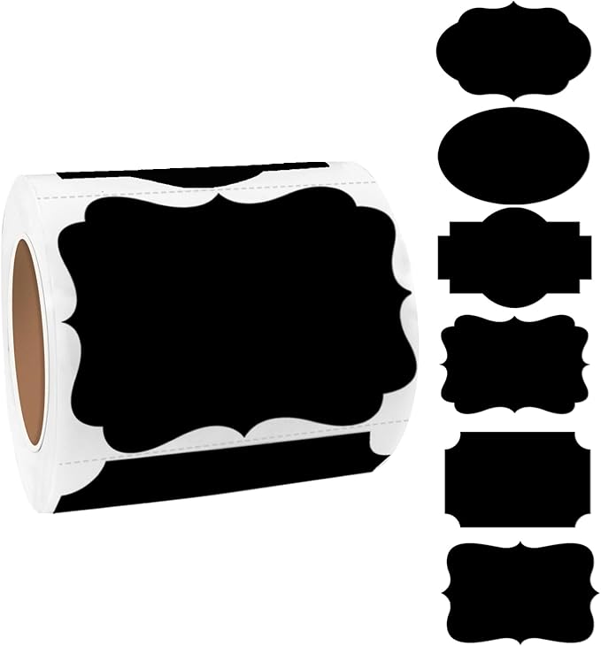 Yeachlaing Black Labels Stickers, 250 PCS 3" x 2" Fancy Shape Sticker for Storage Box or Food Jars Holiday Present Christmas Gift Tags